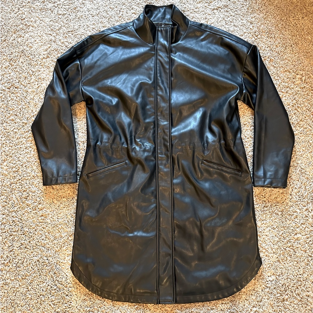 BB Dakota long cinch waist faux leather jacket
